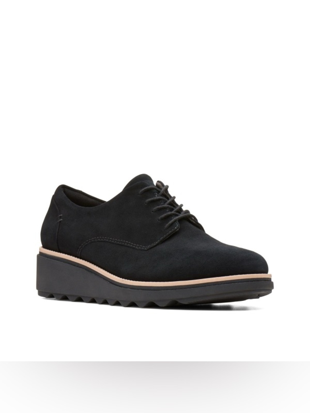 Clarks Sharon Noel Black Suede Wedge Oxfords - 9.5